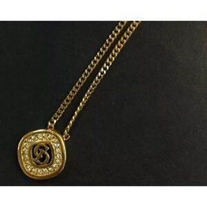 Christian Dior CD logo gold and crystal necklace